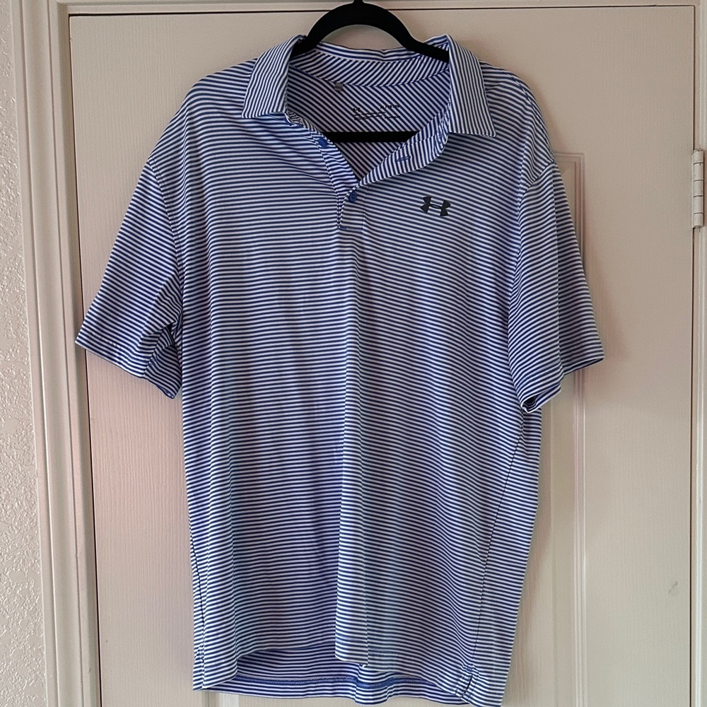 Under Armour Men's Blue and White Striped Polo